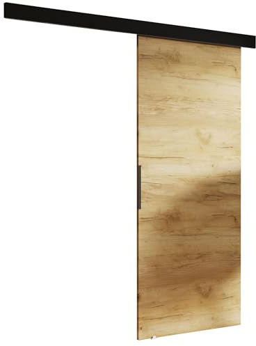 KIER FURNITURE Schiebetür Komplettset MALIBU - Tür mit Laufschiene - Schiebetürsystem - Raumspartür - Innentüren - Sliding Door Set - Craft Eiche B96xH205xT1,6cm | Schiebetür mit stabilem System, ideal für platzsparende Aufbewahrung im Schlafzimmer, Ankleidezimmer oder Wohnzimmer