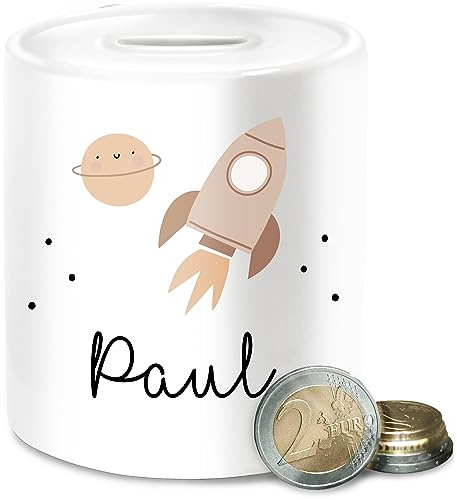 Spardose - Weltall - Niedliche Rakete Weltraum Raumschiff - Unisize - Weiß - spardose+raket Kinder Planeten Planet Astronaut personalisierte NASA raketen Raumfahrt Astronauten Name Universum Space