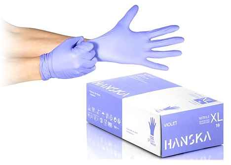 HANSKA Engångshandskar Nitril Violett - Dammfri - Engångs- Ambidextrous - Icke-sterila - Gummibas - Lämplig för medicinska områden, livsmedelshantering (100, XL)
