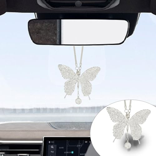 JOYCOURT Bling Butterfly Diamond Car Hanging Accessories for Women, White
