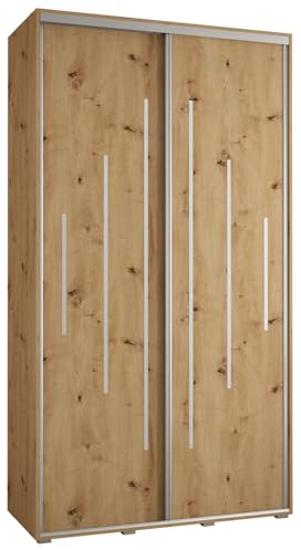 MEBLE KRYSPOL Davos 12 140 Schrank mit Zwei Schiebetüren für Schlafzimmer - Moderner Aufbewahrungsschrank mit Kleiderstange und Regalen - 235,2x140x60 cm - Artisan Artisan Silber