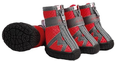 FANSU Hundeschuhe 4 Stück, Hundeschuhe Pfotenschutz Hunde Schuhe Outdoor Laufen Hundeschuhe Winter, Schuhe für Hunde Rutschfester für Kleine und Mittlere Hunde (XL,1703 Rot)