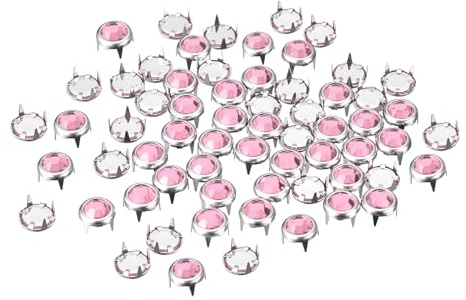 sourcing map 50 Stück Strass-Nieten-Nachfüllungen, 6 mm, schillernde 4-Klauen-Nagelkopf-Nieten, Verzierungen, dekorative Nieten für DIY-Lederhandwerk, Kleidung, Tasche, Gürtel (Rosa)