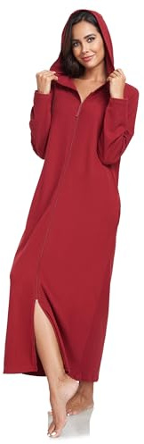 COLORFULLEAF Damen Reißverschluss Bademantel Langarm Kapuze Fleece Bademantel Weich Warm Hausmantel Loungewear mit Taschen