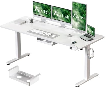 Airfish Höhenverstellbarer Schreibtisch 160x80cm mit USB-C,Weiß | Schreibtisch Höhenverstellbar Elektrisch mit Kabelmanagement, Steh-Sitz Tisch, Bürotisch Computertisch für Home Office & PC