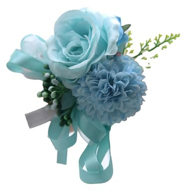Yurosiay 10 Stück Handgelenk Blumen Hochzeit Blumenarmband Künstliche Seidenblume Blätter Armband mit Schleifenband Ansteckblume blumenarmbänder für Hochzeit Brautjungfer Dekoration Blau
