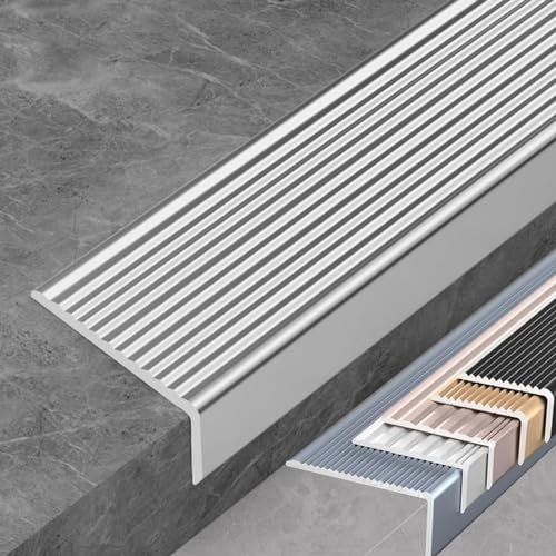 HJXGQJM Treppenkante Treppenkantenprofil In L-Form Aus Aluminium, Treppen-Winkelprofil Mit Rillen, Treppenkantenprofil, for Innenschritt Im Freien Fliesen Holz Metall, Silber(Silver,50x30mm)