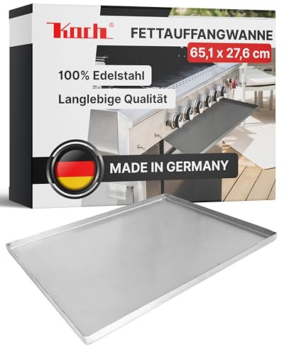 Koch Auffangwanne 65,1 x 27,6 cm aus 100 % Edelstahl I Stabile Tropf- & Fettauffangschale für Grill, Küche & Haushalt I Rostfrei, hitzebeständig & antibakteriell I Auslaufsicher & pflegeleicht #104