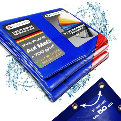 Telone di copertura su misura, larghezza fino a 7,30 m x lunghezza fino a 6 m, con occhielli rotondi e distanza di 50 cm, telone in PVC per camion in 15 colori su misura