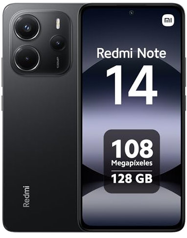 Xiaomi Redmi Note 14 smartphone, 6+128GB, black, 108MP AI camera system, 5500mAh battery, 120Hz eye-care display, AI features (charger not included)