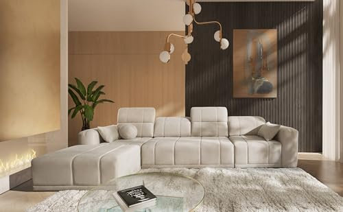 All4All Ecksofa mit Schlaffunktion Rico XII 346 cm x 195 cm - Schlafsofa mit Bettkasten - Eckcouch - XXL Sofa - Wohnlandschaft L-Fom - Beige - Chenille Gewebe - Seite Links - Modern 26