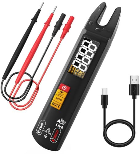 Smart Digital Multimeter Tester Open Jaw DC AC Amp Clamp Meter, Rechargeable with Flashlight, Measures Current Resistance Continuity V-Alert Live Check Voltage
