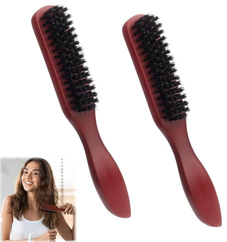 Haarbürste mit Wildschweinborsten, 2 Stück Haarkamm Holz Wildschweinborsten, Sleek bun Bürste, Bartbürste, Bun Borsten Bürste aus Holz, Herren Bartbürste, Damen Haarbürste, Für Alle Haartypen