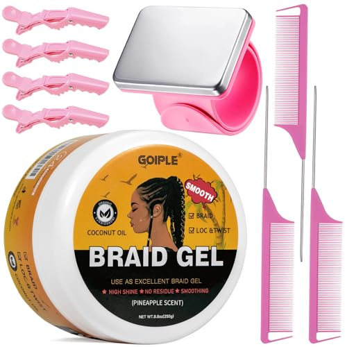 Gel Lissant pour Tresses, Dreadlocks, Bordures et Tresses Africaines - Avec Accessoires de Tressage: Bracelet Magnétique et Peigne pour un Coiffage Sans Effort - Tenue Forte, Contrôle les Frisottis