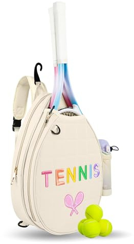 NZNDB Tennis Bags for Women Girl, Tennis Sling Crossbody Backpack, Water Resistant Tennis Bag for Pickleball, Tennis, Racketball (White)