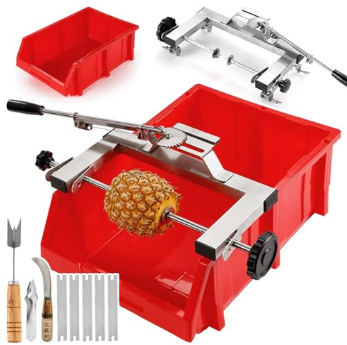 Annuod Pelador de Piña Comercial, Pelador de Piña de Acero Inoxidable, Pelado de Piel y Ojos de Piña, Pelador Semiautomático con Accesorios - Sin Desperdicio de Pulpa