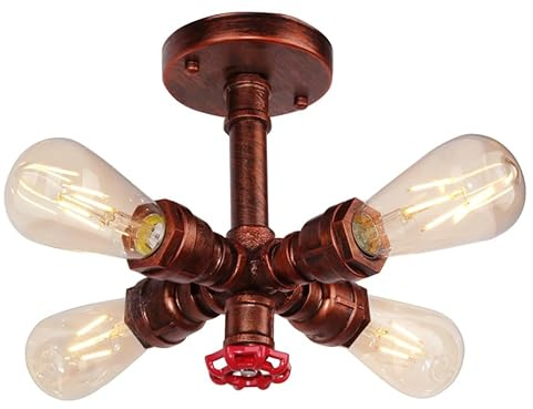 PETITES ECREVISSES Retro Industrie Wasserrohr Deckenleuchte mit 4 Fassung lampe, Vintage Wandleuchte Editon E27 Dekor Beleuchtung für Bar Küche Wohnzimmer Schlafzimmer