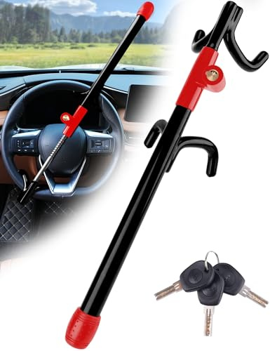 Tevlaphee Antivol Volant à 4 Crochets, Dispositif Antivol Robuste Haute Visibilité, Compatible Universel pour Voitures, Vans, SUV, Convient aux Volants jusqu'à 41,5 cm, 3 Clés Incluses(Noir)