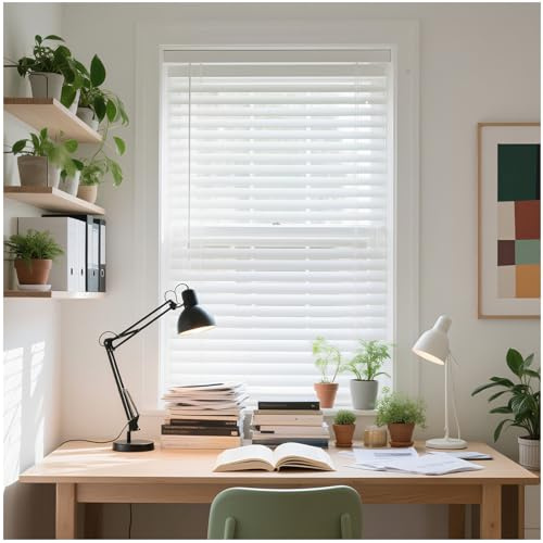 Venetian Blinds for Windows, Aluminium Venetian Blinds, 25mm Slats, Light and Glare Protection, Windows Treatment, for Bedroom, Kitchen, Office(White)