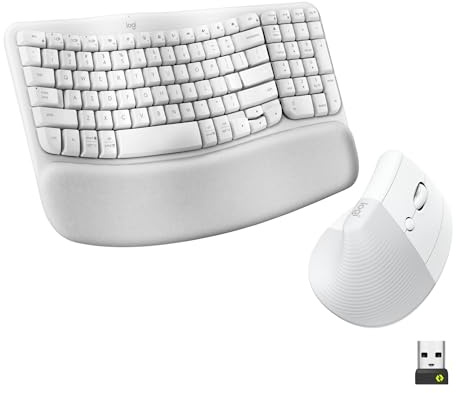 Logitech Wave Keys & Lift Vertical Mouse - Ergonomische kabellose Tastatur und Maus Combo - mit gepolsterter Handballenauflage, Easy-Switch, Bluetooth, für Multi-OS, Windows/Mac - Off-White