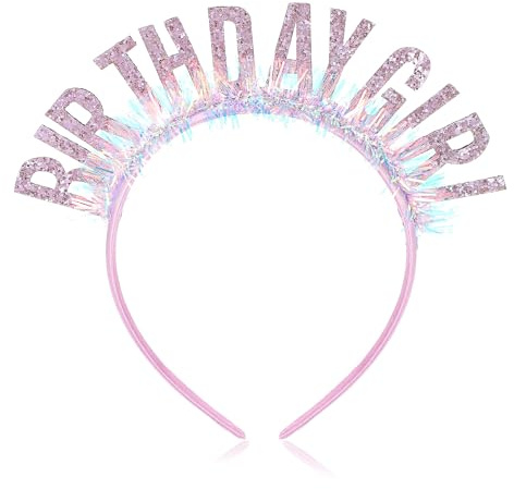 Ouligay Birthday Girl Headband Birthday Crown for Girls, Birthday Tiara Headband Crown Adult Woman Pink Glitter Decorations