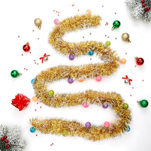 Suncalla 6.56 Feet Christmas Gold Tinsel Garland with 20 Pack Macarons Ball Ornaments for Xmas Tree Mantel Window Wall Decor Christmas Tree Home Wedding Birthday Party Festive Ornament