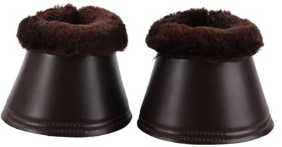 Merauno® Faux Fur Bell Boots Fleece Trim Over Reach Boots Jumping Bells (XXL, Brown Brown)
