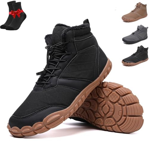Vandringskängor for vinterbarfota, dam och herr, varma slip-on-skor, vattentäta barfotavandringsskor med bred tå(Black,47 EU)