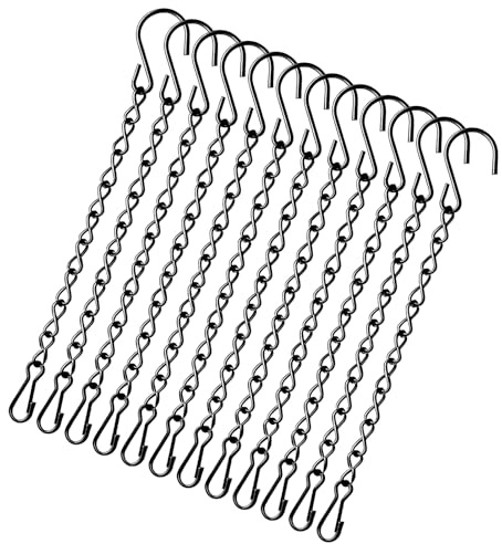 Zquqwa 12 Pack Hanging Basket Chains, 9.5Inch/24cm Hanging Chains, Black Metal Heavy Duty Plant Hanger Chains with Swivel S Hooks and Clips, Metal Hanger Chains for Garden Planters Wind Chimes Signs