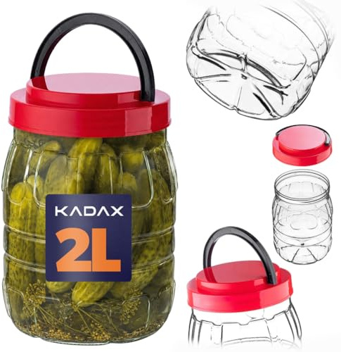 KADAX Tarro de almacenamiento de 2 litros con tapa, recipiente de almacenamiento de plástico PET, recipiente de cocina, recipiente de plástico para alimentos, tarro de almacenamiento, recipiente para