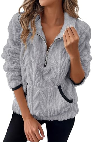 Felpa Pile Donna Senza Cappuccio Felpa Invernale Pesante con Zip 1/4 in Peluche Morbido Casual Manica Lunga Maglione Pullover Teddy Pile Casual a Collo Alto con Tasche Elegante Comodo Caldo Sweatshirt