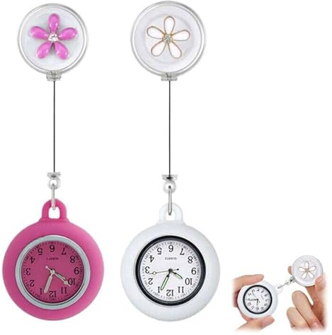 QEEROYO Krankenschwester Uhr, Schwesternuhren mit Clip, Dehnbare Silikon Hülle, Krankenschwesteruhr Schwesternuhr Taschenuhren für Damen