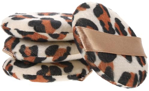 Healeved 4 Almohadillas de Maquillaje Material de Tela Aterciopelada Estampado de Leopardo Polvo Suelto Pack de 4 Unidades en Día Madre para Mujeres