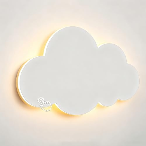 OOWDMPE 12W LED Wolke Wandlampe Touch Dimmbar Kinderzimmer Wandleuchte Moderne Wandbeleuchtung Metall+Acryl Flurlampe Kinder Nachtlampe 3000K/4000K/6000K für Wohnzimmer Schlafzimmer Babyzimmer (Weiß)