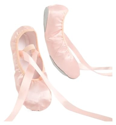 WUYXTO Balettskor i satäng med band flickor kvinnor mjuk sula danssko ballerina övningstofflor platta för balettdansare (29)