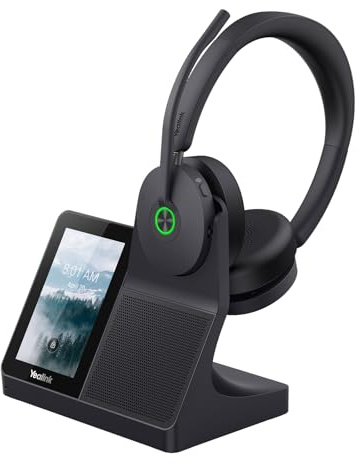 Yealink WH68 - Auriculares inalámbricos DECT para estación de trabajo con pantalla táctil de 4 pulgadas, 4 micrófonos híbridos ANC, rango de 600 pies, estación de trabajo todo en uno con altavoz, 3
