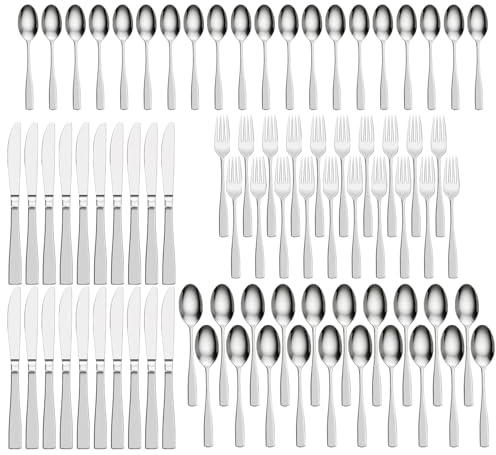 Gravurmaster Besteck Set für 80 Person, 320er-Set Messer Gabel Löffel aus Edelstahl Spülmaschinenfestem für Küche, Geschenk zur Hochzeit Geburtstag Restaurant Bankett, Essbesteck für Erwachsene