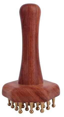 Penitue Meridian-Massagebürste mit Griff, Zähne aus Reinem Kupfer Körper- und Kopfhaut-Meridian-Massagebürste für Bauch-Magen-Akupressur Gua Sha-Werkzeug (24 Zähne & Sechseck)