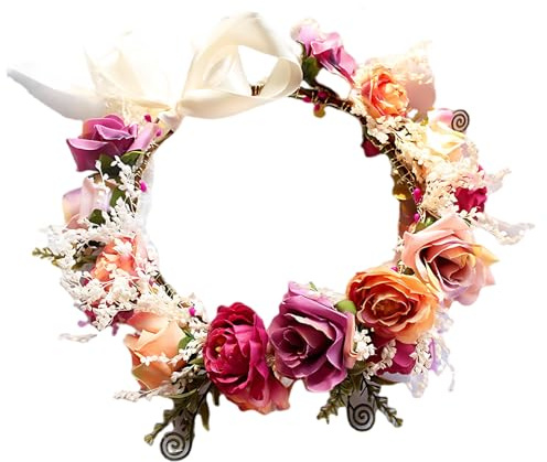 Blomkrona för bröllop och fotografering, handgjort blomkrans pannband i koreansk elegant stil, mångsidig håraccessoar för strand eller fest, flerfärgad blommig huvudbonad för kvinnor