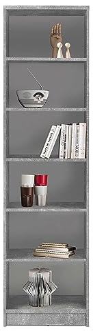 Wohnzimmerregal Standregal Bücherregal | 6 Fächer | Dekor | Betonoptik | Weiß | BxHxT: 54x198x34 cm