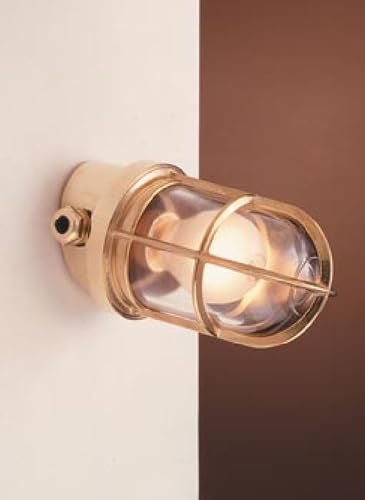 Wetterfeste Außenleuchte aus Messing in Glas IP44 E27 Schiffslampe Wandleuchte Terrasse Eingang Haus