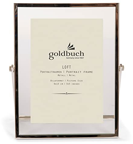 goldbuch Bilderrahmen Loft aus Metall, Rahmen mit Aufsteller, Portraitrahmen für 1 Foto im 9x13 cm Format, Metallbilderrahmen ca. 14,2 x 17,2 x 1 cm, Frame Silber, 9 x 13 cm
