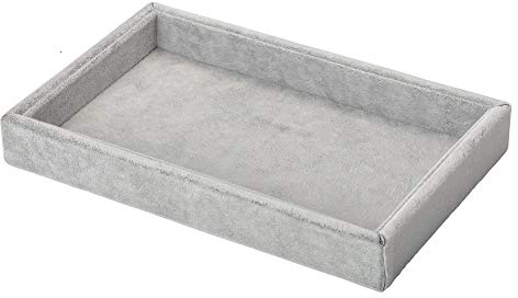 SuperglockT Schmucktablett weich Samt Schmuckkasten Ringlade kratzfest Schmuckdisplay Schmuckaufbewahrung für Uhr Halskette Ohrringe Armband Manschettenknöpfe 22.5 * 14.5 * 3cm (Grau)