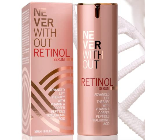 NeverWithout Retinol Serum 0,5% – mit Hyaluron und hochwirksamen Copper Peptiden für Straffung, Kollagenboost & glatte Haut – intensives Anti-Aging Nachtserum, 30 ml