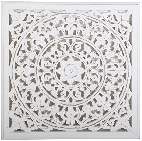 Orientale Mandala Nasha 55 x 55 cm bianco fatto di legno | intagliato a mano | decorazione da parete da appendere & da appendere in stile shabby, decorazione per finestra & natalizia | MD1090