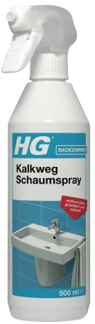 HG Kalkweg Schaumspray, professioneller Kalkentferner für das Badezimmer, entfernt Flecken und Ablagerungen von Duschköpfen, Armaturen, Badewannen und Ablagen (500 ml)