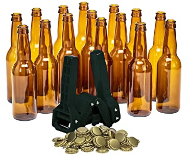 Brew Monkey® Flaschen Set | 13 Bierflaschen, Kronenverkorker und 30 Kronkorken | Leere Bierflaschen für ein Bierbrauset | Verschlussgerät | Doppelhebel Verschlußset