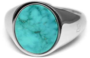Sprezzi Fashion herrring med sten turkos sigillring 925 silver solid rund oval glänsande polerad | herrsmycken från Tyskland med presentförpackning, Silver, Turkos