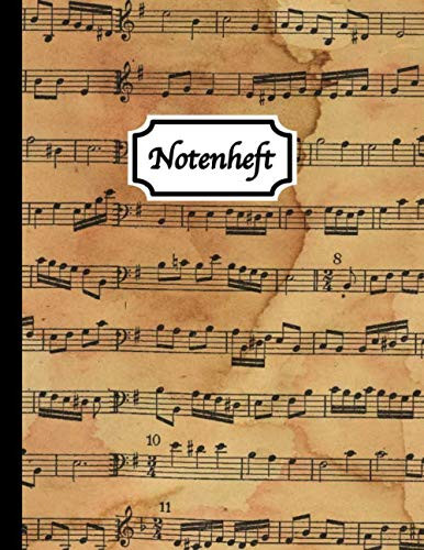 Notenheft: Blanko Notenheft - Notenpapier Block A4 - 100 Seiten - 12 Notensysteme pro Seite - Vintage - Größe: Ca. A4