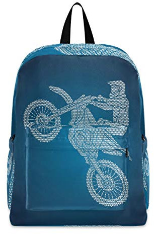 Linomo Geometrisch Motorrad Leichter Rucksack Daypacks Schultertasche Büchertasche Laptop Reisen Schulrucksack für Damen Herren Kinder Mädchen Jungen Teenager